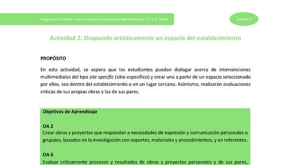 Actividad 2: Ocupando artísticamente un espacio del establecimiento