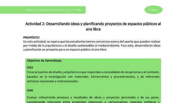 Actividad 2: Desarrollando ideas y planificando proyectos de espacios públicos al aire libre