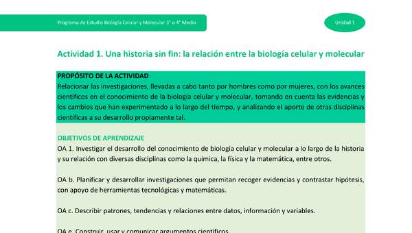 Actividad 1 - Una historia sin fin: la relación entre la biología celular y molecular