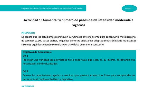 Actividad 1: Aumenta tu número de pasos desde intensidad moderada a vigorosa