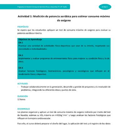 Actividad 1: Medición de potencia aeróbica para estimar consumo máximo de oxígeno