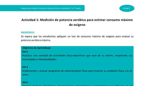 Actividad 1: Medición de potencia aeróbica para estimar consumo máximo de oxígeno