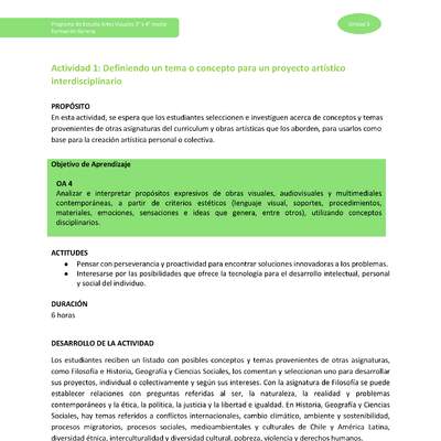 Actividad 1: Definiendo un tema o concepto para un proyecto artístico interdisciplinario