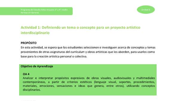 Actividad 1: Definiendo un tema o concepto para un proyecto artístico interdisciplinario