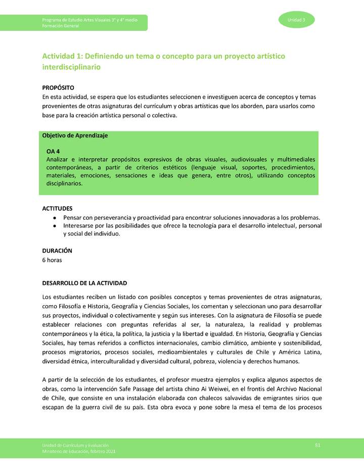 Actividad 1: Definiendo un tema o concepto para un proyecto artístico interdisciplinario