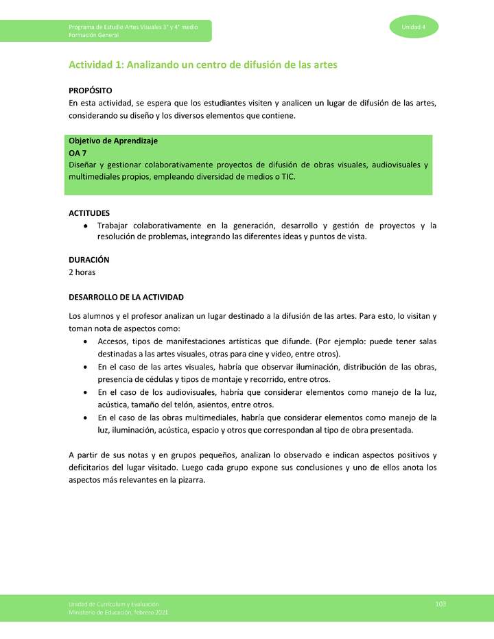 Actividad 1: Analizando un centro de difusión de las artes