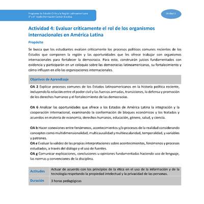 Actividad 4: Evaluar críticamente el rol de los organismos internacionales en América Latina