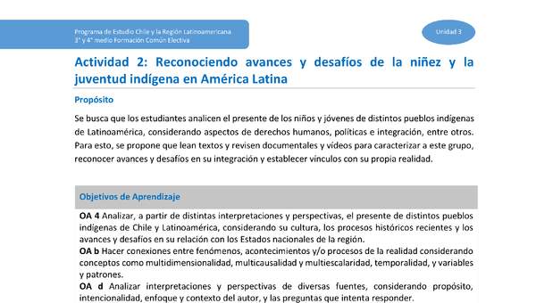 Actividad 2: Reconociendo avances y desafíos de la niñez y juventud indígena en América latina