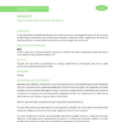 Actividad 2: Organización de la función de danza