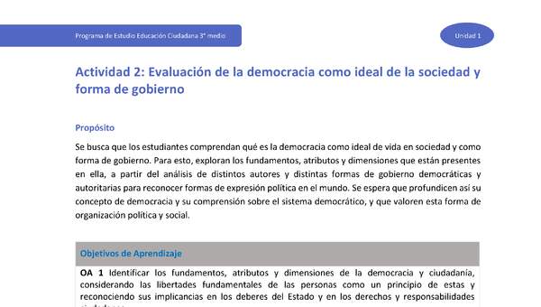 Actividad 2: Evaluación de la democracia como ideal de la sociedad y forma de gobierno