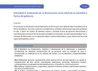 Actividad 2: Evaluación de la democracia como ideal de la sociedad y forma de gobierno