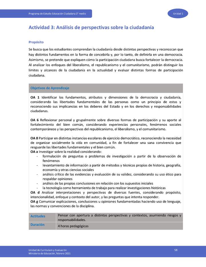 Actividad 3: Análisis de perspectivas sobre la ciudadanía