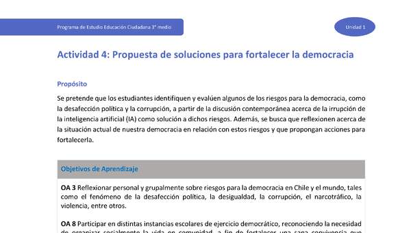 Actividad 4: Propuesta de soluciones para fortalecer la democracia