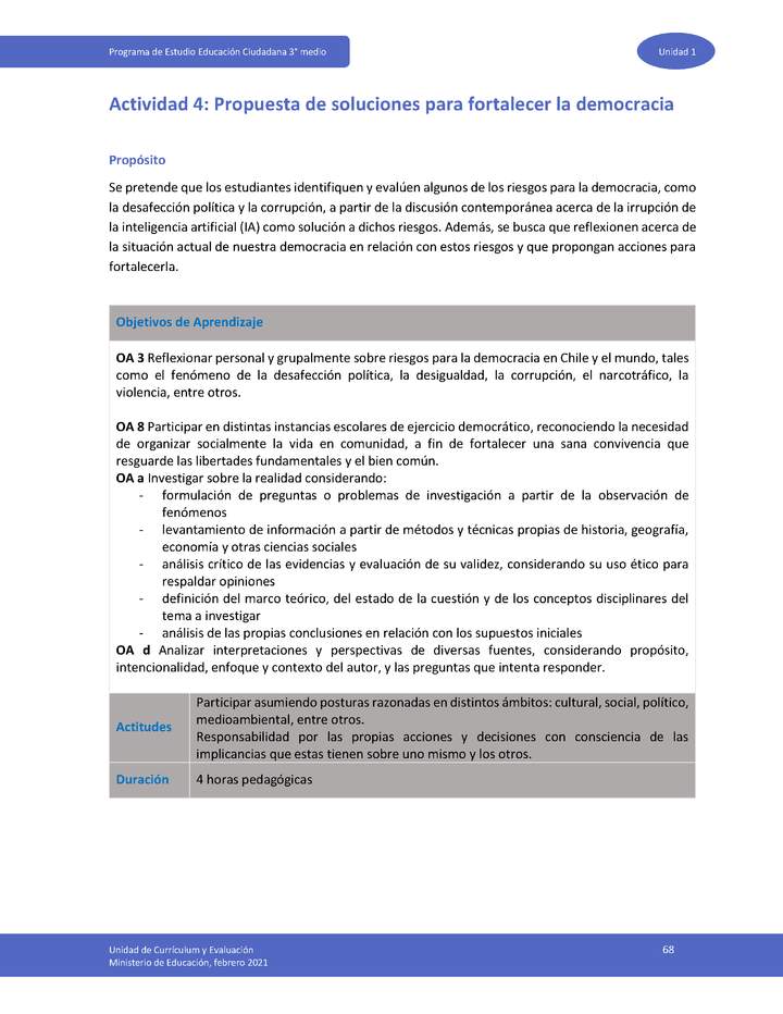 Actividad 4: Propuesta de soluciones para fortalecer la democracia