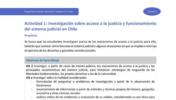 Actividad 1: Investigación sobre acceso a la justicia y funcionamiento del sistema judicial en Chile