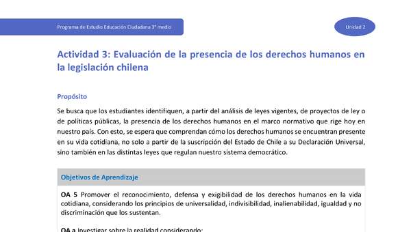 Actividad 3: Evaluación de la presencia de los derechos humanos en la legislación chilena