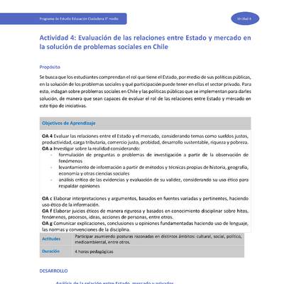 Actividad 4: Evaluación de las relaciones entre Estado y mercado en la solución de problemas sociales en Chile