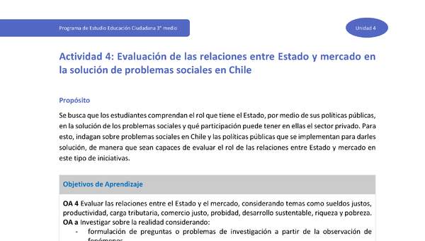 Actividad 4: Evaluación de las relaciones entre Estado y mercado en la solución de problemas sociales en Chile