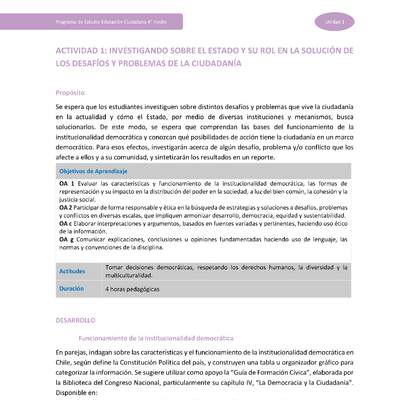 Actividad 1: Investigando sobre el Estado y su rol en la solución de los desafíos y problemas de la ciudadanía