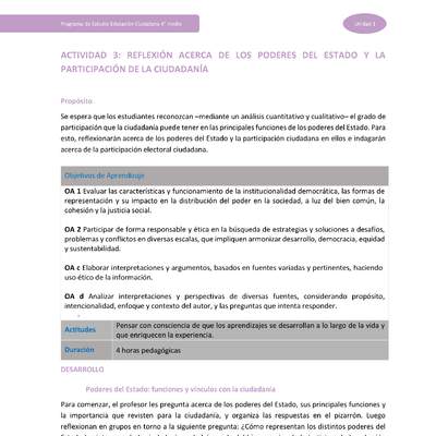 Actividad 3: Reflexión acerca de los poderes del Estado y la participación de la ciudadanía