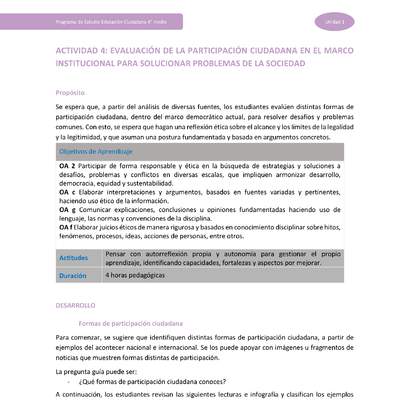 Actividad 4: Evaluación de la participación ciudadana en el marco institucional para solucionar problemas de la sociedad