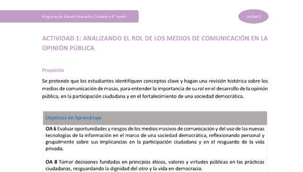 Actividad 1: Analizando el rol de los medios de comunicación en la opinión pública