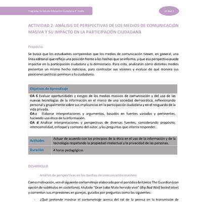 Actividad 2: Análisis de perspectivas de los medios de comunicación masiva y su impacto en la participación ciudadana