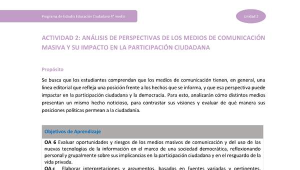 Actividad 2: Análisis de perspectivas de los medios de comunicación masiva y su impacto en la participación ciudadana