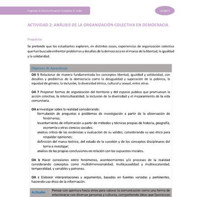 Actividad 2: Análisis de la organización colectiva en democracia