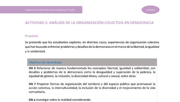 Actividad 2: Análisis de la organización colectiva en democracia