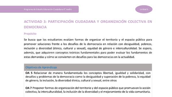 Actividad 3: Participación ciudadana y organización colectiva en democracia