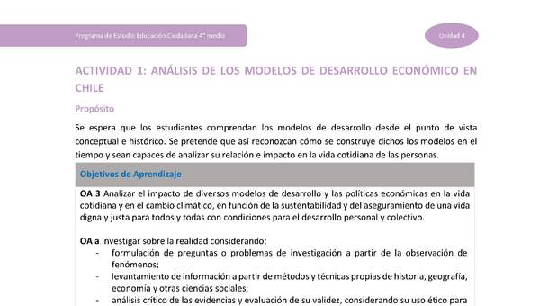 Actividad 1: Análisis de los modelos de desarrollo económico en Chile