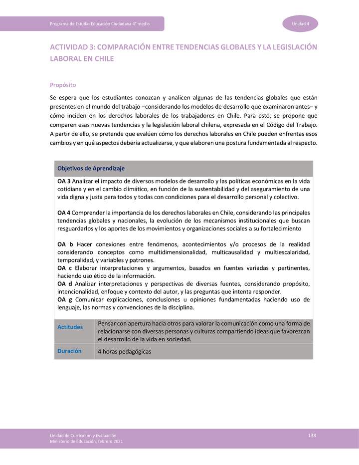 Actividad 3: Comparación entre tendencias globales y la legislación laboral en Chile