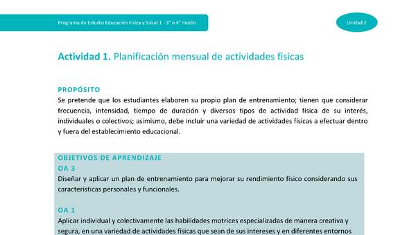 Actividad 1: Planificación mensual de actividades físicas