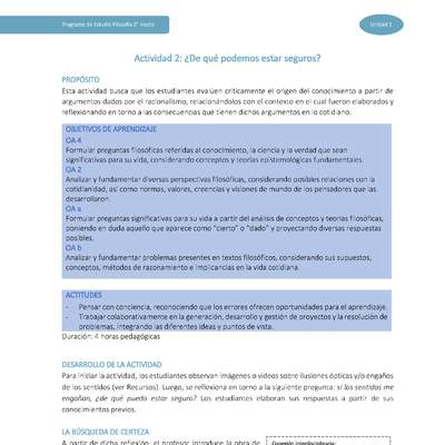 Actividad 2: ¿De qué podemos estar seguros?