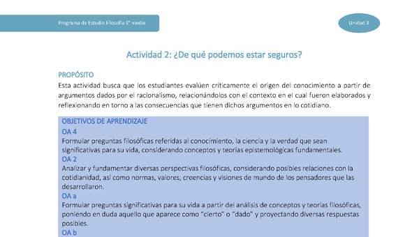 Actividad 2: ¿De qué podemos estar seguros?