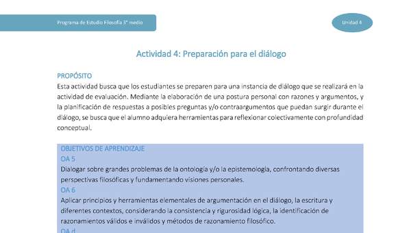 Actividad 4: Preparación para el diálogo