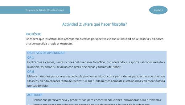 Actividad 2: ¿Para qué hacer filosofía?