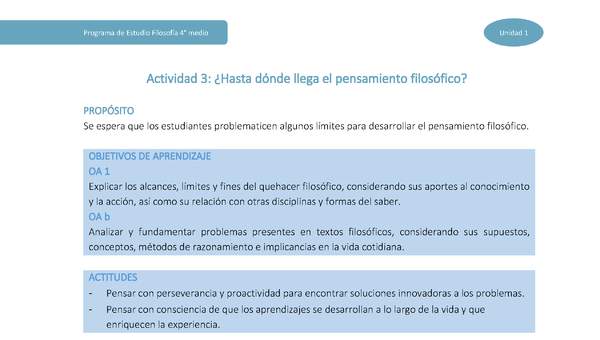 Actividad 3: ¿Hasta dónde llega el pensamiento filosófico?