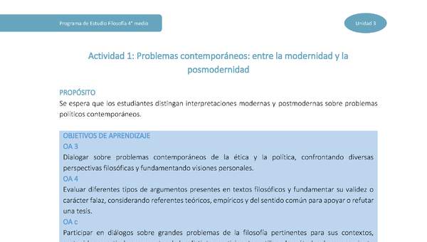 Actividad 1: Problemas contemporáneos: entre la modernidad y la posmodernidad