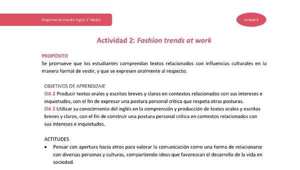 Actividad 2: Fashion trends at work