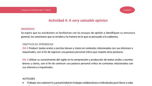 Actividad 4: A very valuable opinion