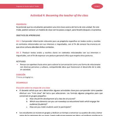 Actividad 4: Becoming the teacher of the class