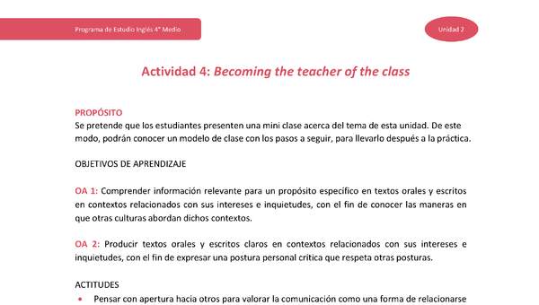 Actividad 4: Becoming the teacher of the class