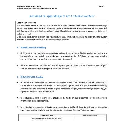 Actividad de aprendizaje 5: Am I a techie worker?