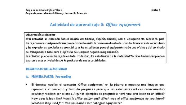Actividad de aprendizaje 5: Office equipment
