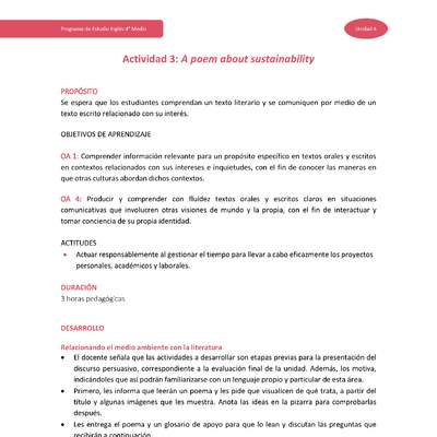 Actividad 3: A poem about sustainability
