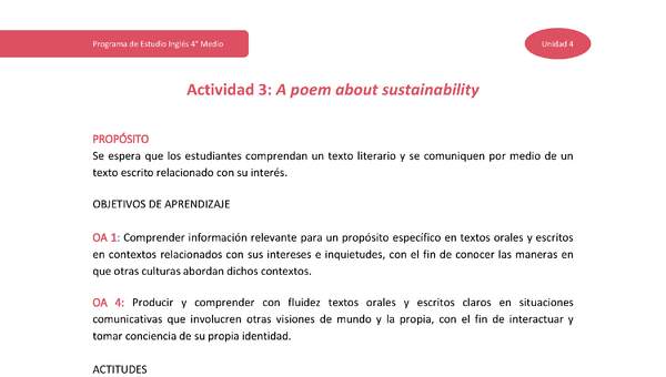 Actividad 3: A poem about sustainability