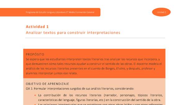 Actividad 1: Analizar textos para construir interpretaciones