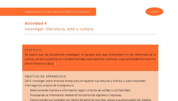 Actividad 4: Investigar: literatura, arte y cultura